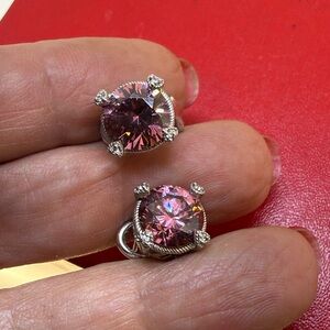 Judith Ripka Sterling Silver Pink Lavender Cubic Zirconia Omega Backs Earrings